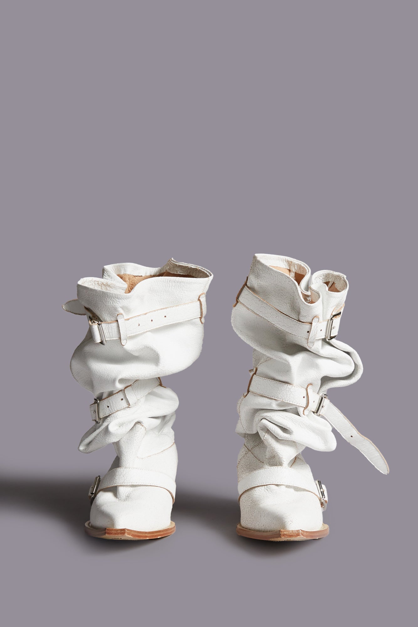 BUCKLED-UP SLOUCH COWBOY BOOT - CRACKLE WHITE - R13