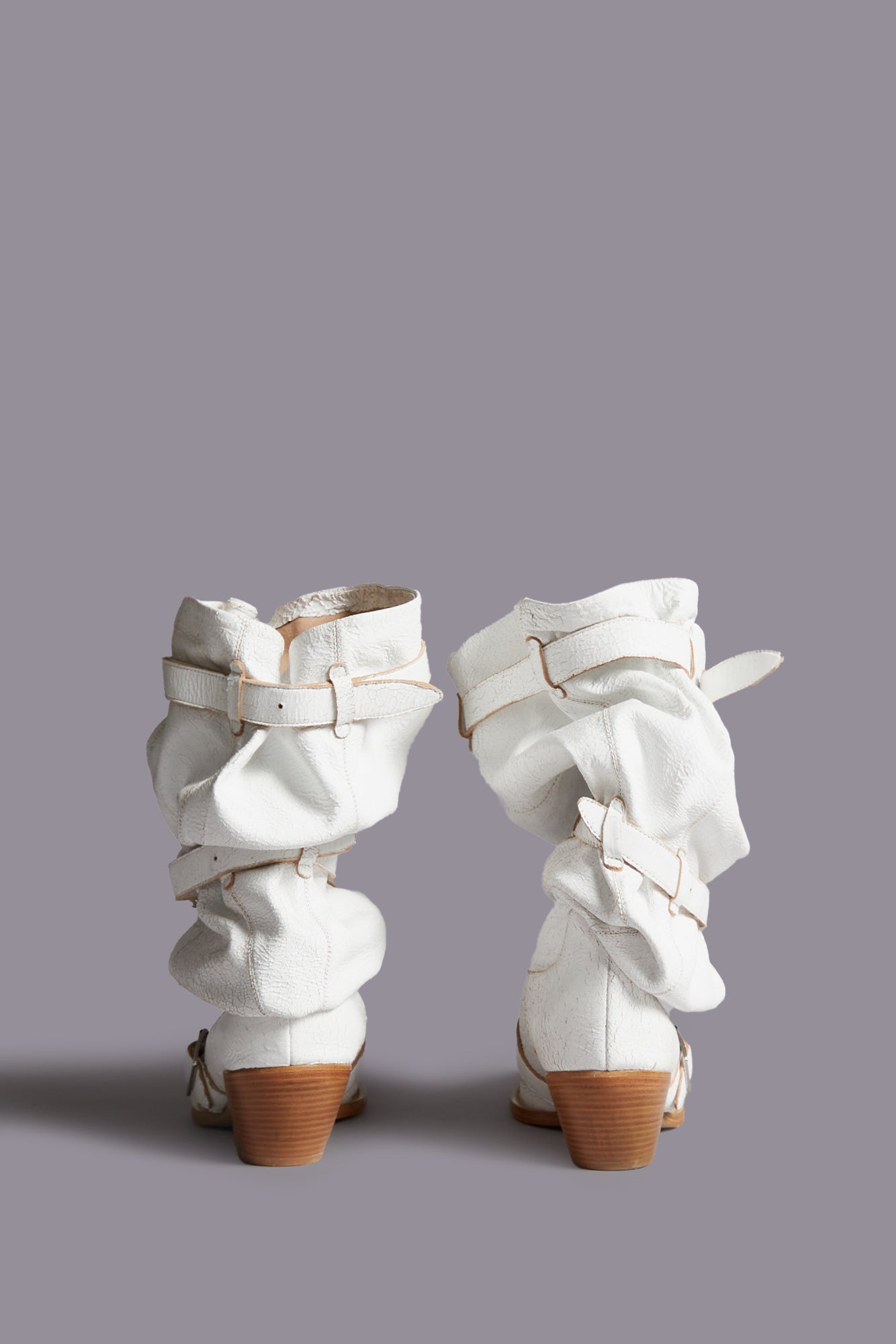 BUCKLED-UP SLOUCH COWBOY BOOT - CRACKLE WHITE - R13