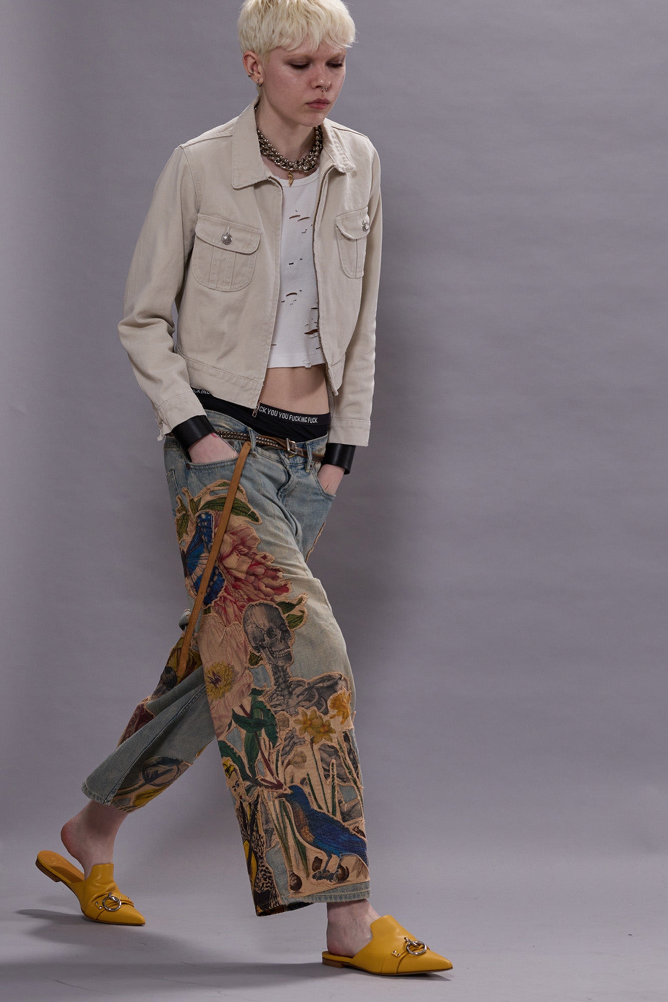 ARTICULATED KNEE CROPPED JEAN - APPLIQUE DENIM - R13