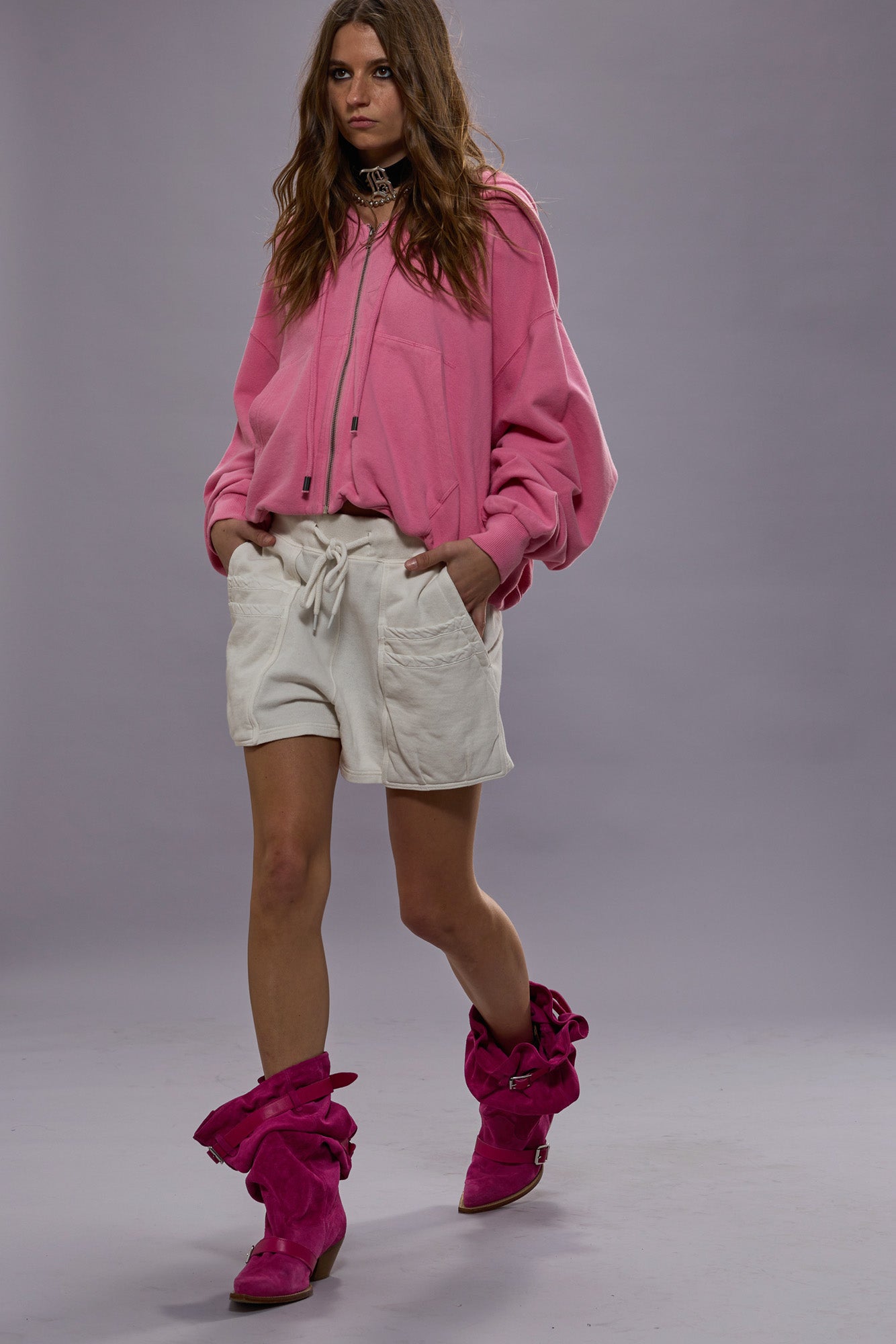 BALLOON ZIP-UP HOODIE - PINK - R13