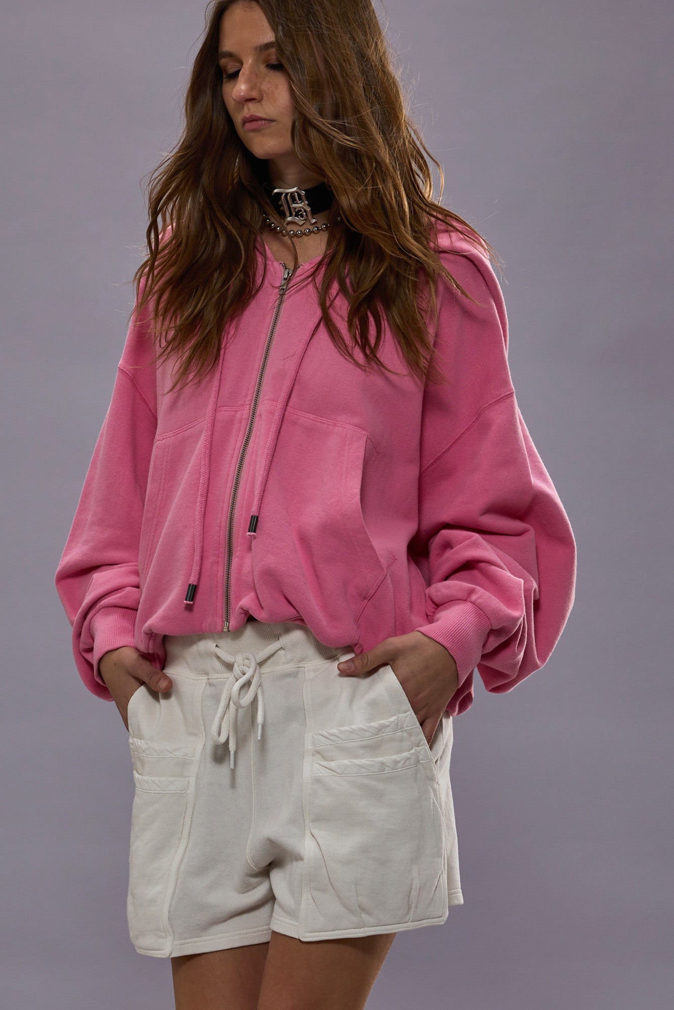 BALLOON ZIP-UP HOODIE - PINK - R13