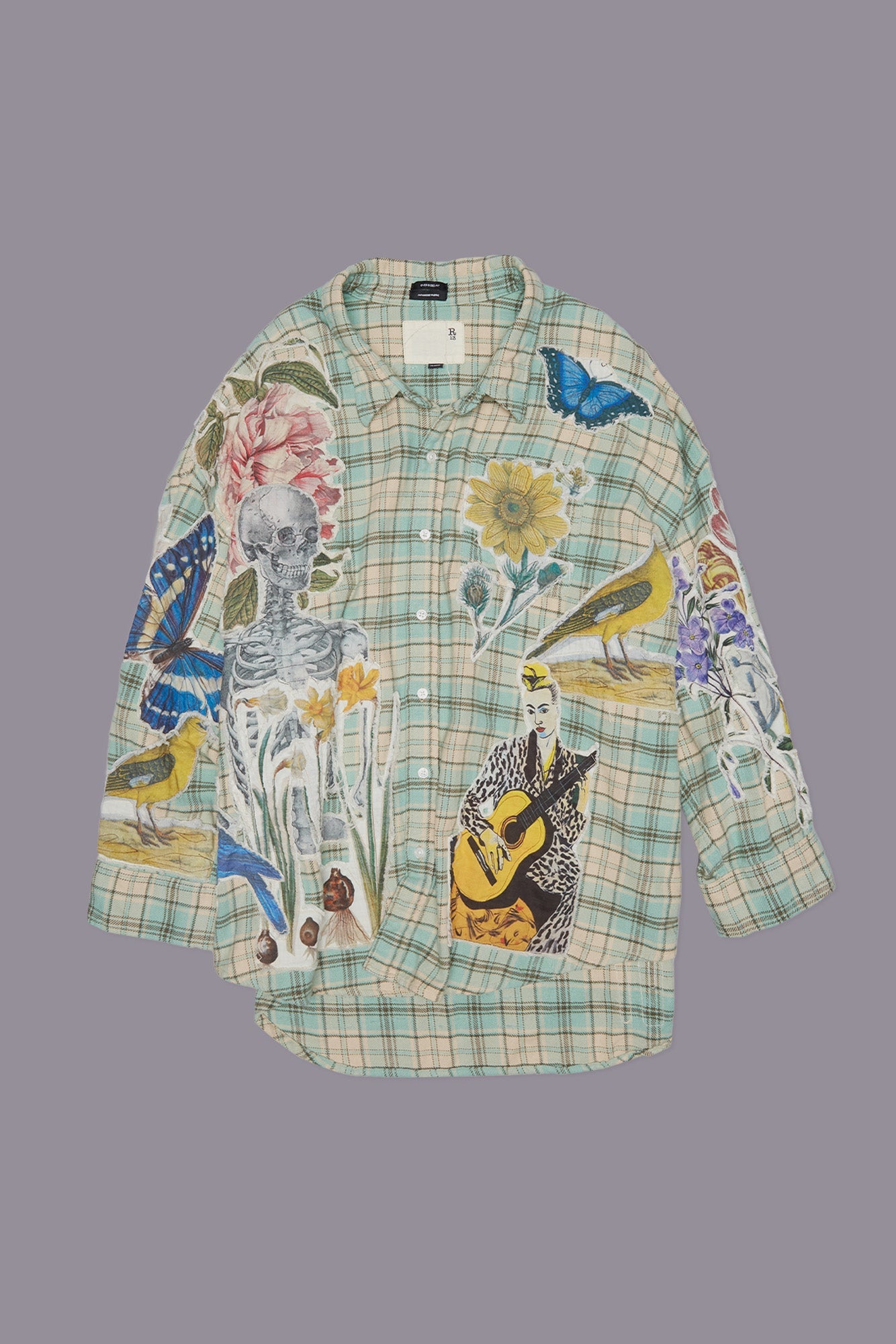 DROP NECK SHIRT - LIGHT GREEN PLAID W/ APPLIQUE - R13