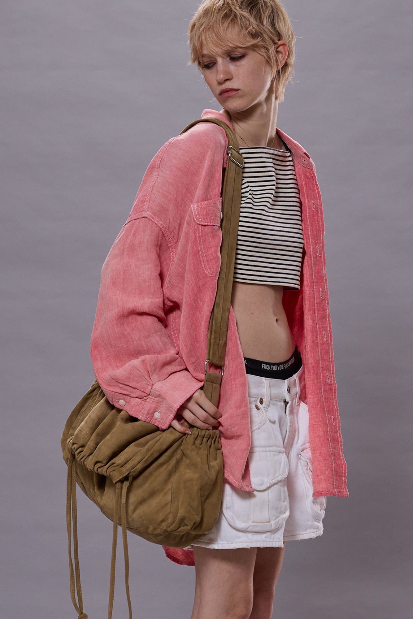 DROP NECK WORK SHIRT - CORAL LINEN CHAMBRAY - R13