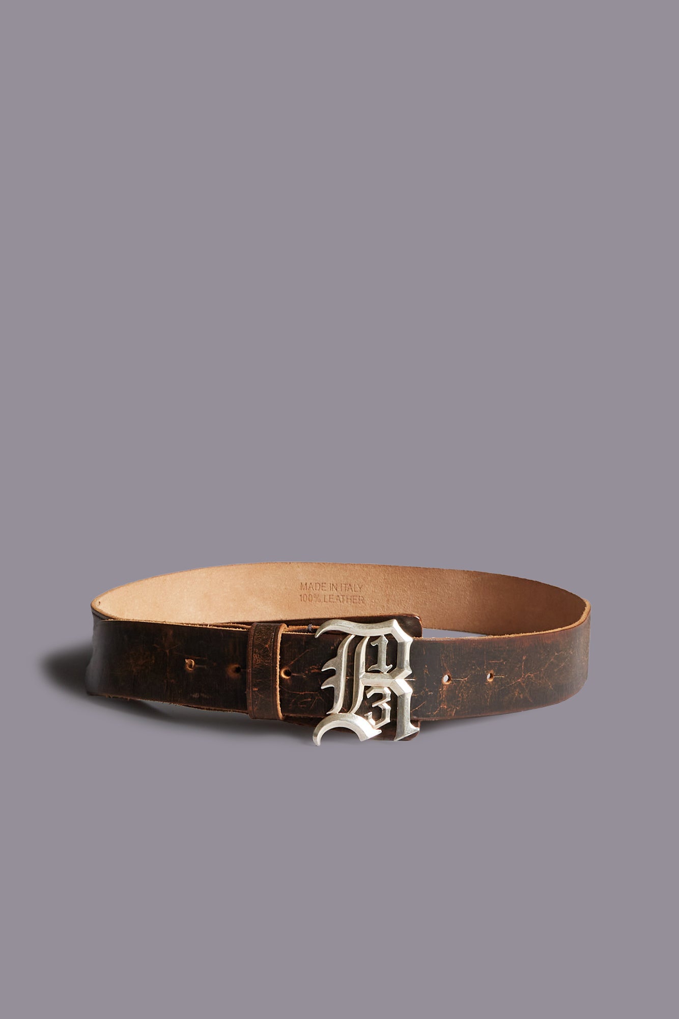 R13 LOGO BUCKLE BELT - BROWN