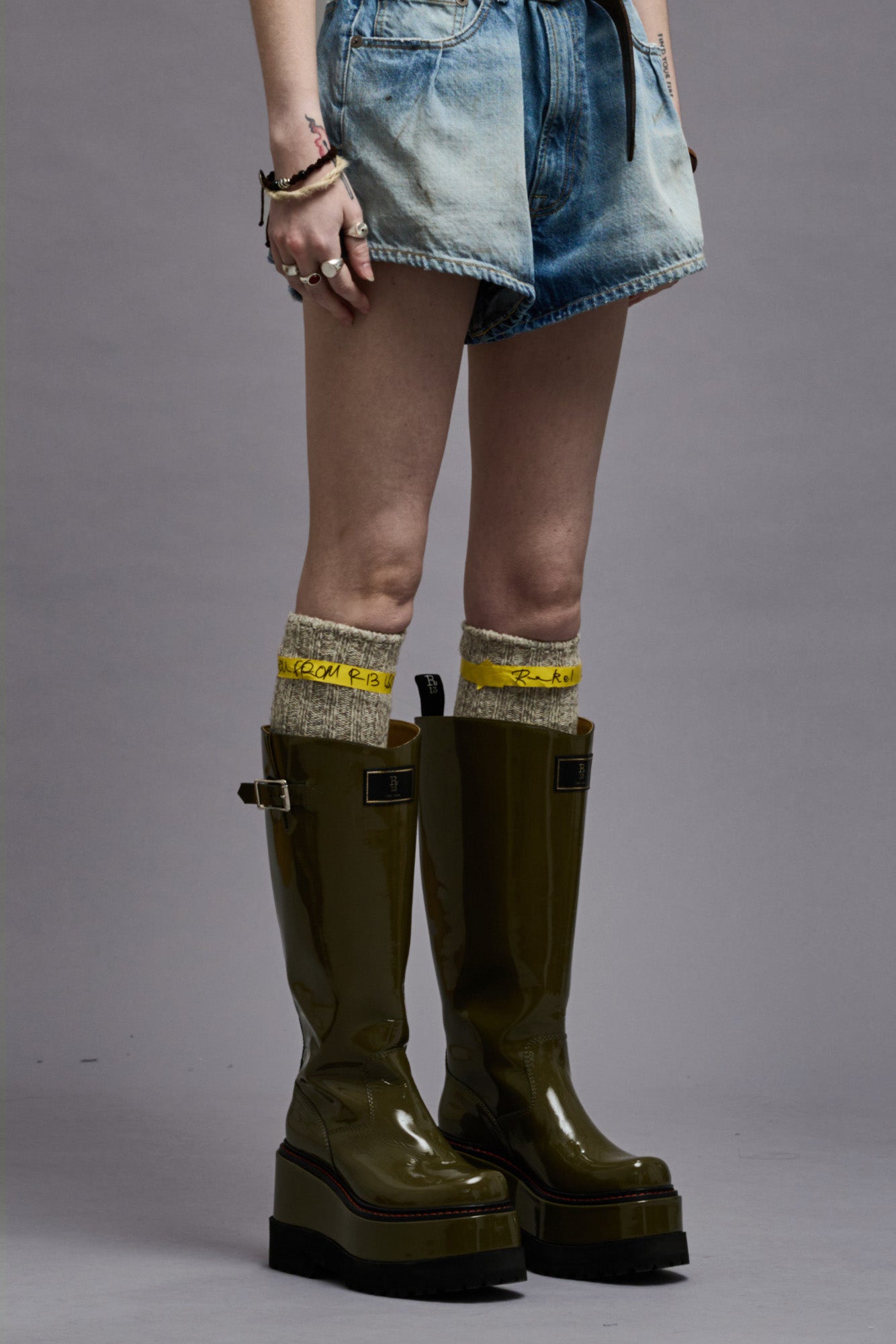 R13 PATCH ENGINEER BOOT - PATENT OLIVE - R13
