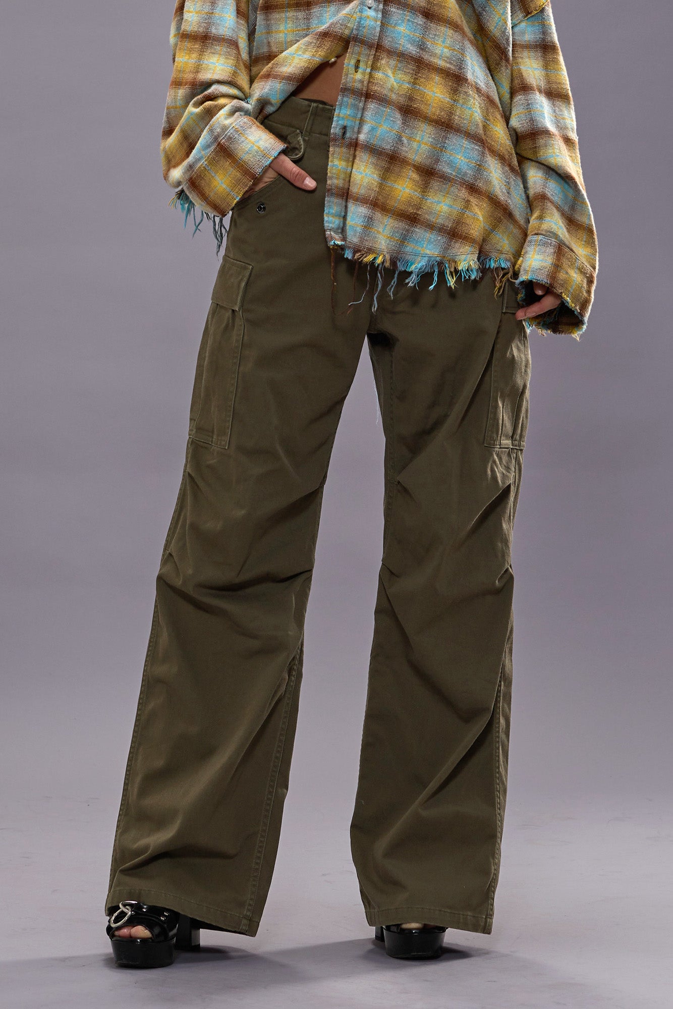 WIDE LEG CARGO - OLIVE - R13